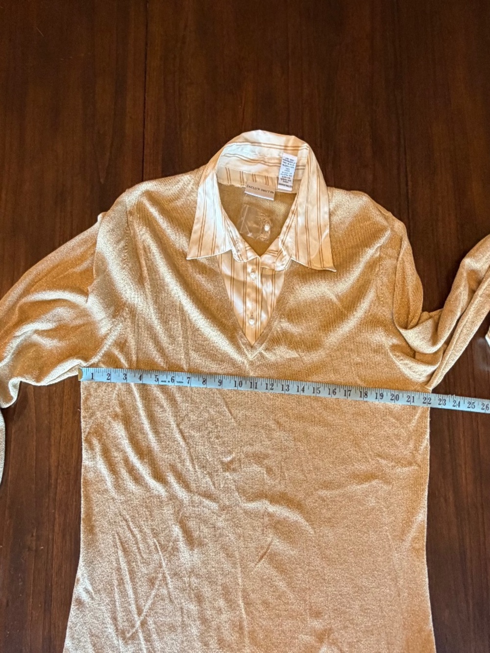 Jaclyn Smith Gold Metallic Knit Long Sleeve Sweater With White Collar, Size XL - Picture 8 of 10